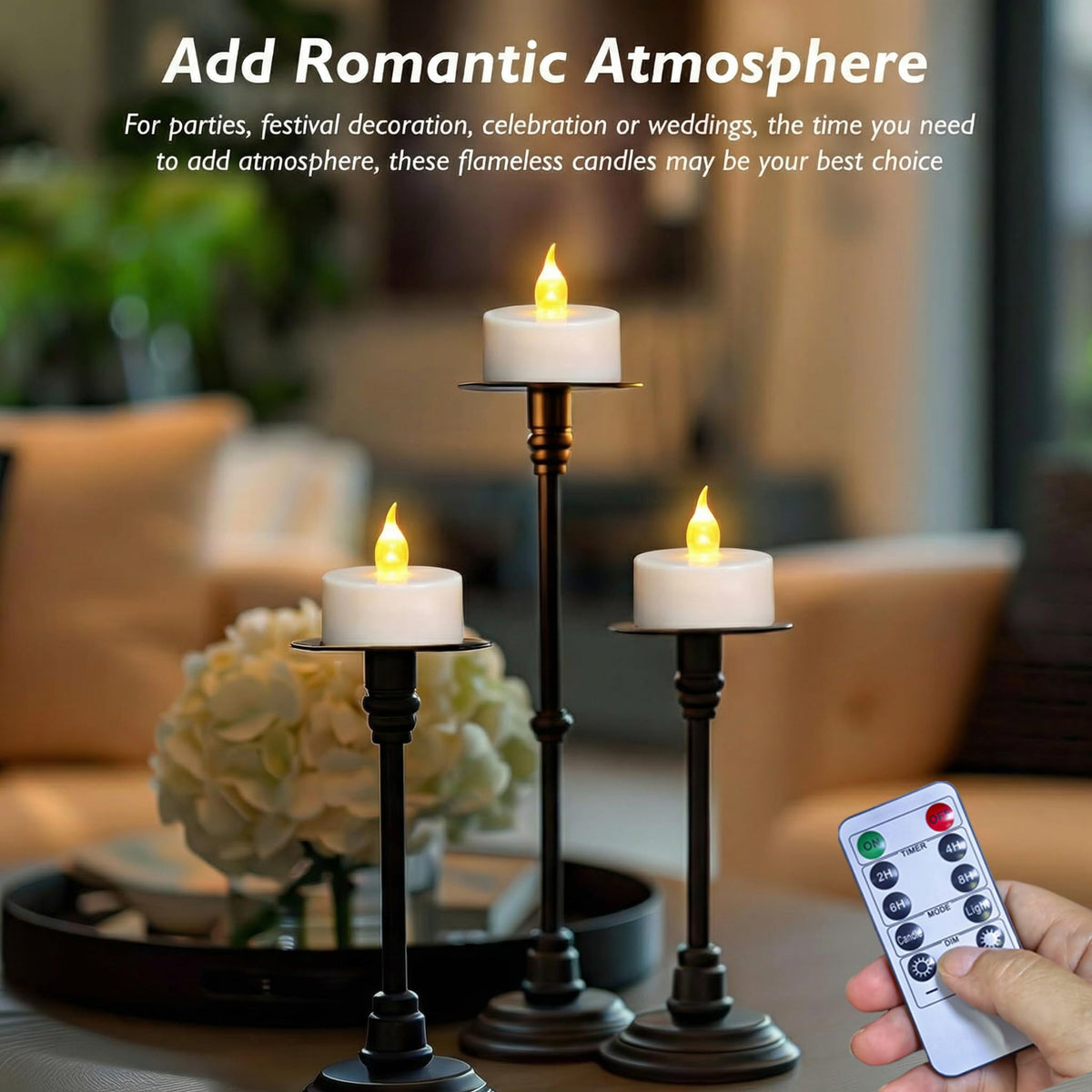 Jialine12 Pack Realistic and Bright Flickering Battery Operated Flameless LED Tea Lights Candles, 200+ tealights Electric Fake Candles for Halloween Weddings Festivals Decoration in Warm Yellow