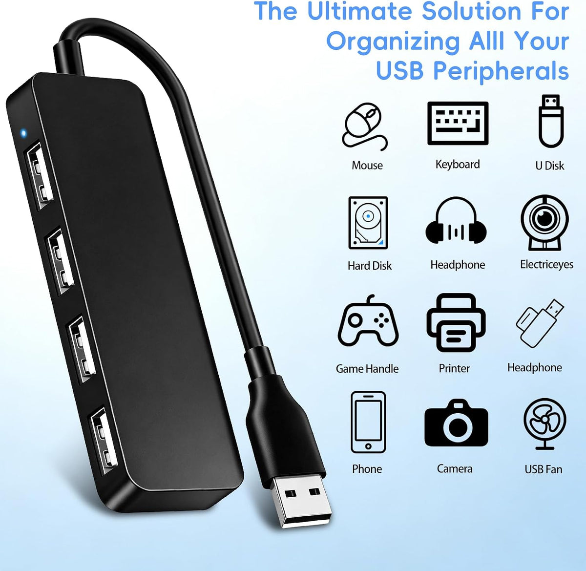 USB Expander Hub Splitter 4 Ports Adapter Dock Cord Ultra-Slim,Multi USB Cable Lead for PC,Laptop,NoteBook,MacBook,Desktop,ChromeBook,Surface Pro,Flash Drives,Mobile HDD Under £4
