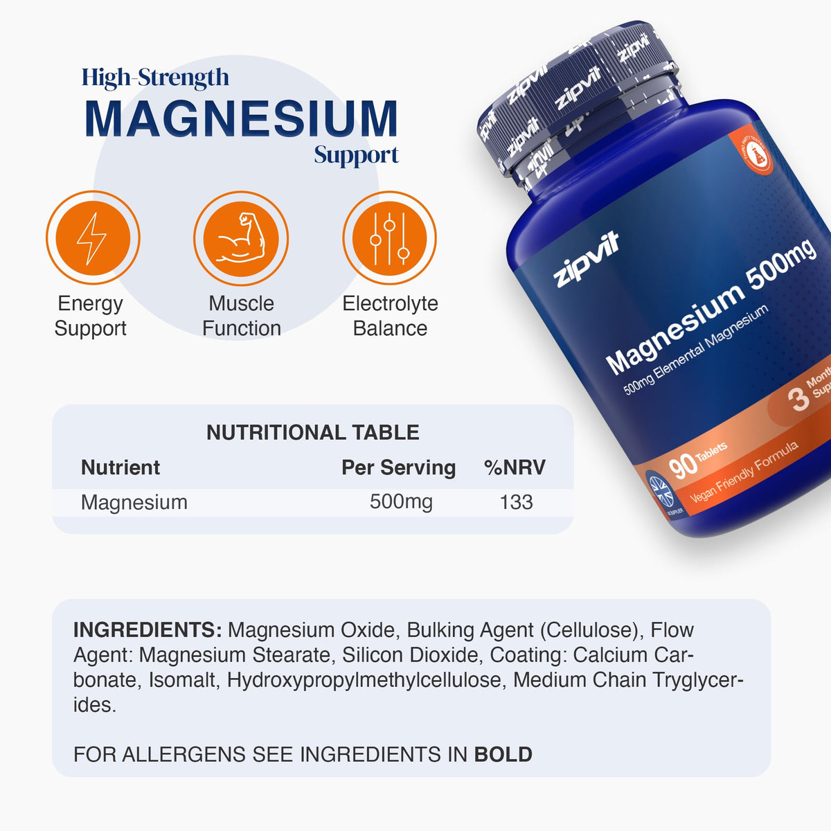Zipvit Magnesium Glycinate 2000mg with Vitamin B6, 120 Tablets - Vegan