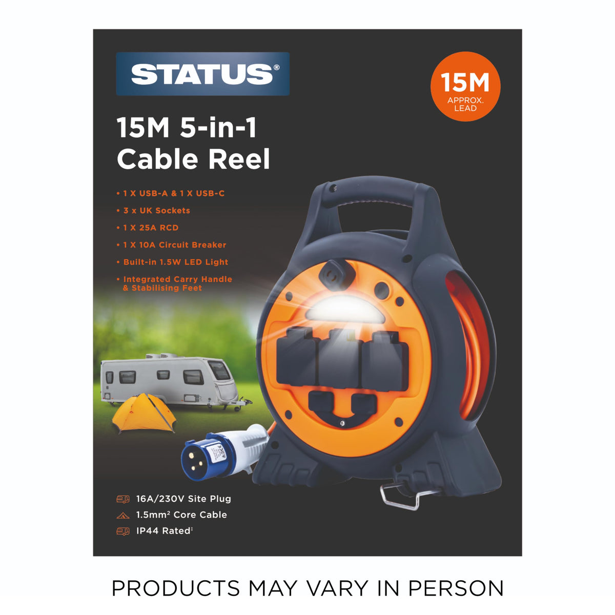 IONOS 2 Socket Cable Reel, 10m Outdoor Garden Extension Lead, DIY