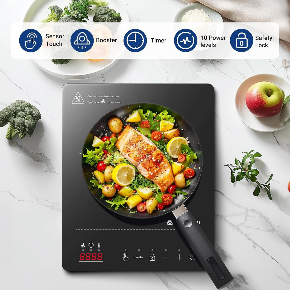 Aobosi Single Induction Cooker,Portable Induction Hob with Ultra-thin Body(32 * 26 * 4.2),20 Power and Temperature levels,Booster Function 2000W,Safety Lock,10H Timer,Black