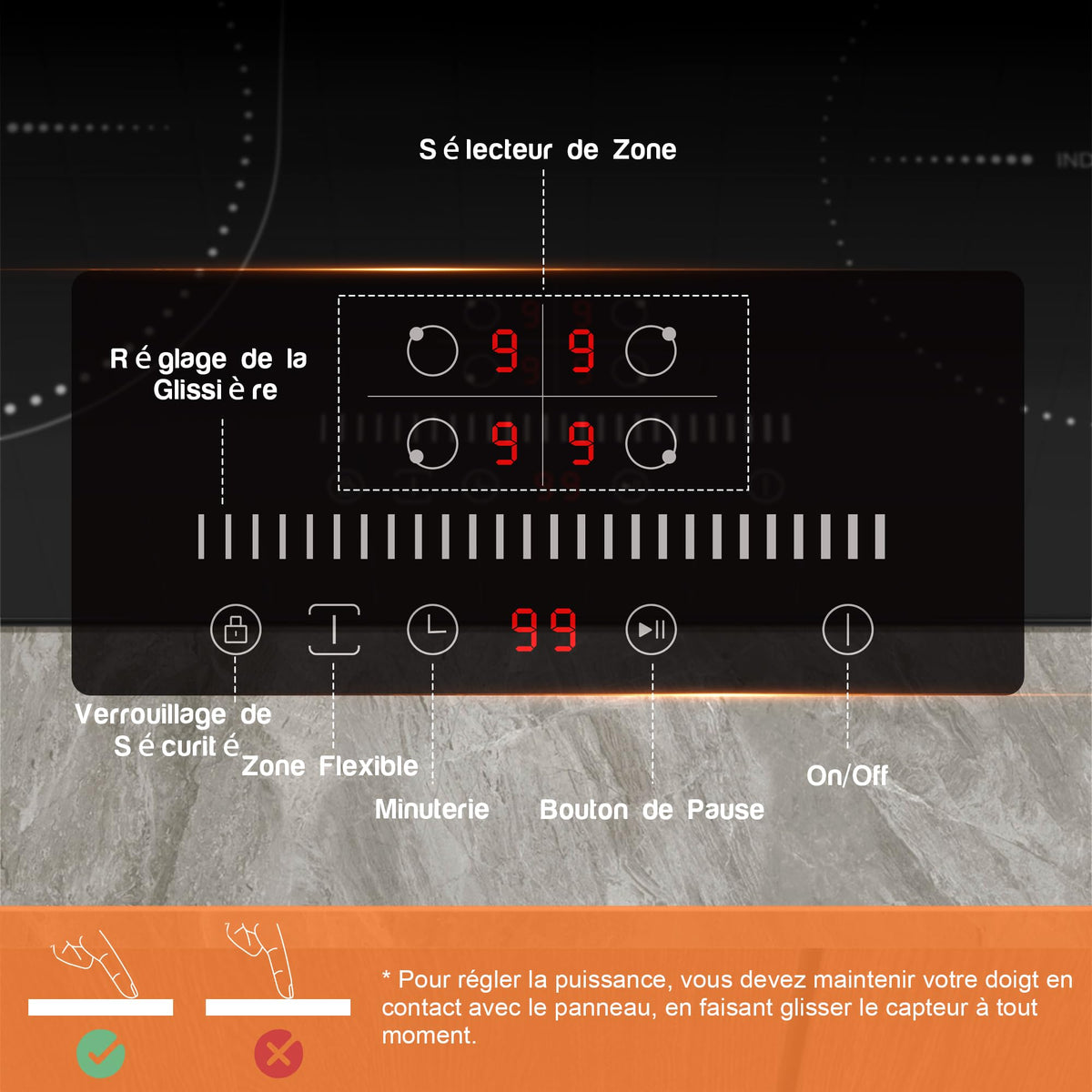 Noxton Plug in Induction Hob, 4 Zones Electric Hob 60cm, Touch Control with Child Safety Lock,UP to 99 Min Timer Black Crystal Glass