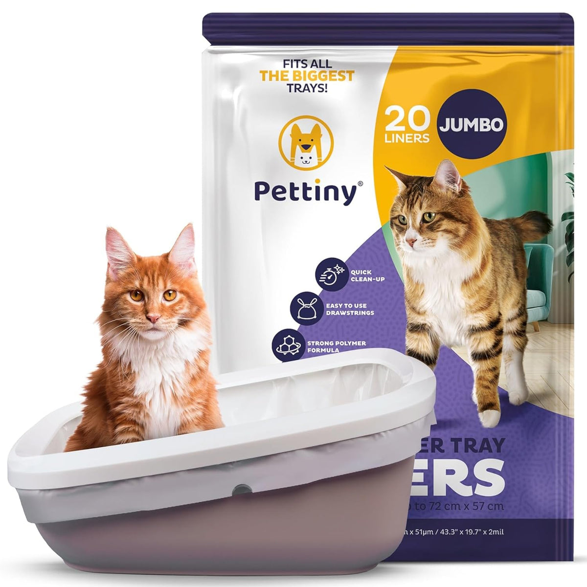 Pettiny 20 XL Cat Litter Tray Liners with Drawstrings Scratch Resistant Bags for Extra Large Litter Box