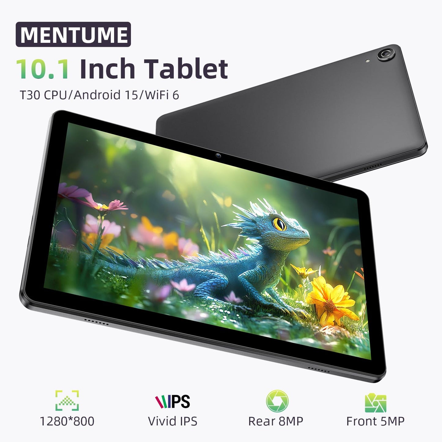 Tablet 10 Inch, Android 15 Tablets with Case, Mouse & Keyboard, Octa-Core, 24GB RAM+128GB ROM+1TB Expand, 1280 x 800 HD IPS Display, Dual Camera, 6000mAh, WiFi 6, BT 5.0, Widevine L1, GPS (Gray)