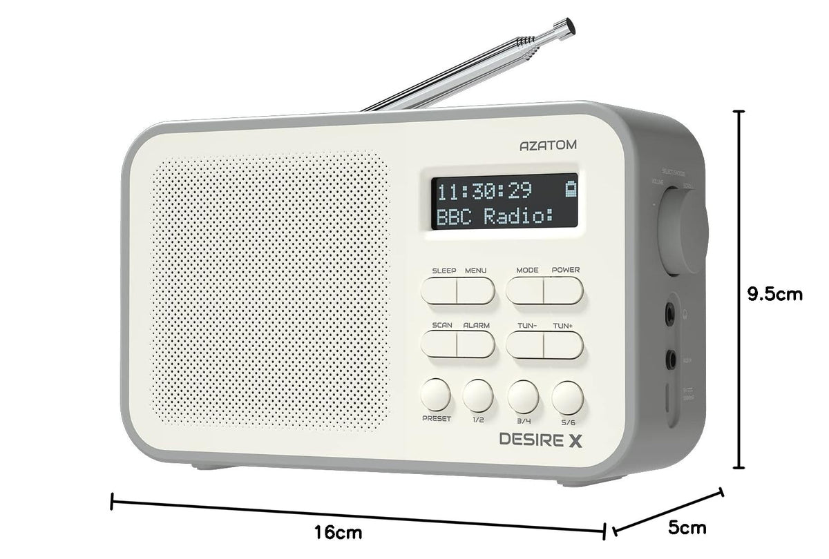 DAB/DAB+ & FM Portable Digital Radio | Simple Controls | Dual Alarms & Sleep Timer | Battery & Mains Powered (4x”AA”) | Bluetooth | Perfect for Home, Office or Outdoors | AZATOM Desire X2 (Black)