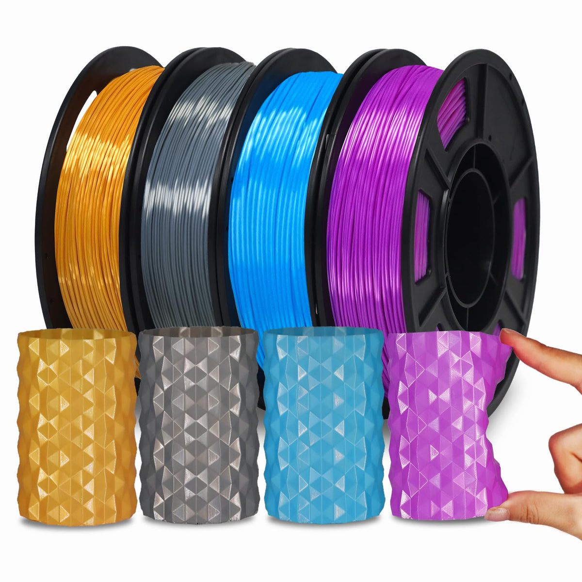 YOUSU 3D Printer Filament Bundle,Glow in The Dark Filament Multicolor,PLA Filament 1.75 mm,Green, Blue,Purple and Rainbow Accuracy +/- 0.03 mm,250g X 4 Pack