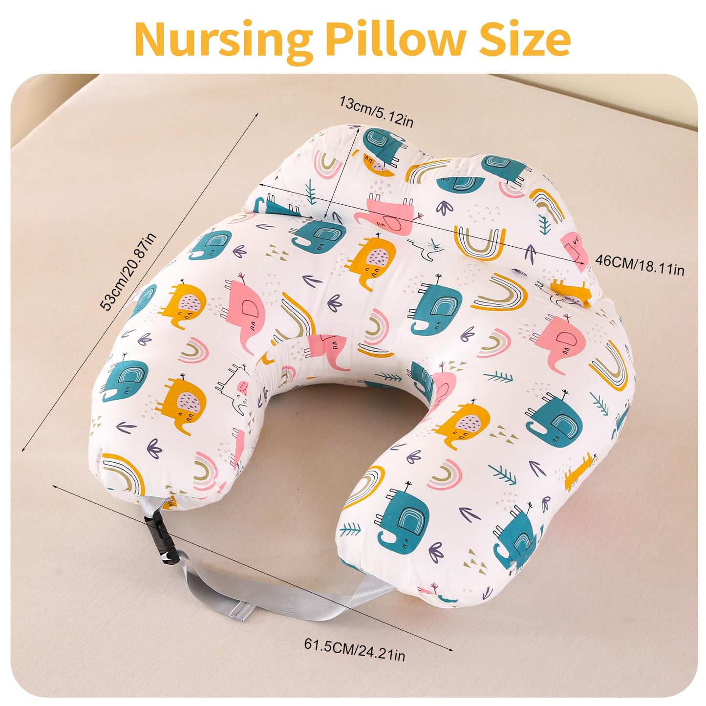 Labtec Nursing Pillow for Breastfeeding Baby, Multifunctional Breast Feeding Pillow with Adjustable Waist Strap and Safety Fence, 100% Cotton Removable Pillowcase, Forest Friends