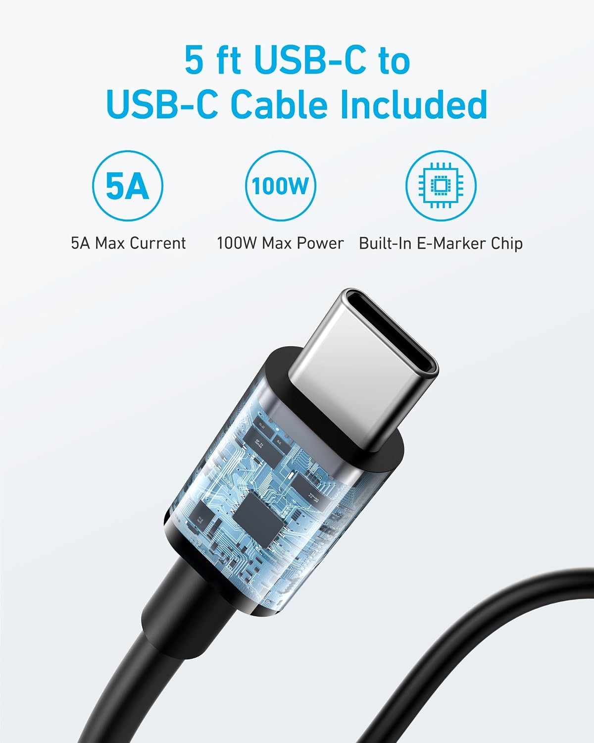 Anker 100W USB C Charger, Fast Compact and Foldable (USB-C Cable Included)