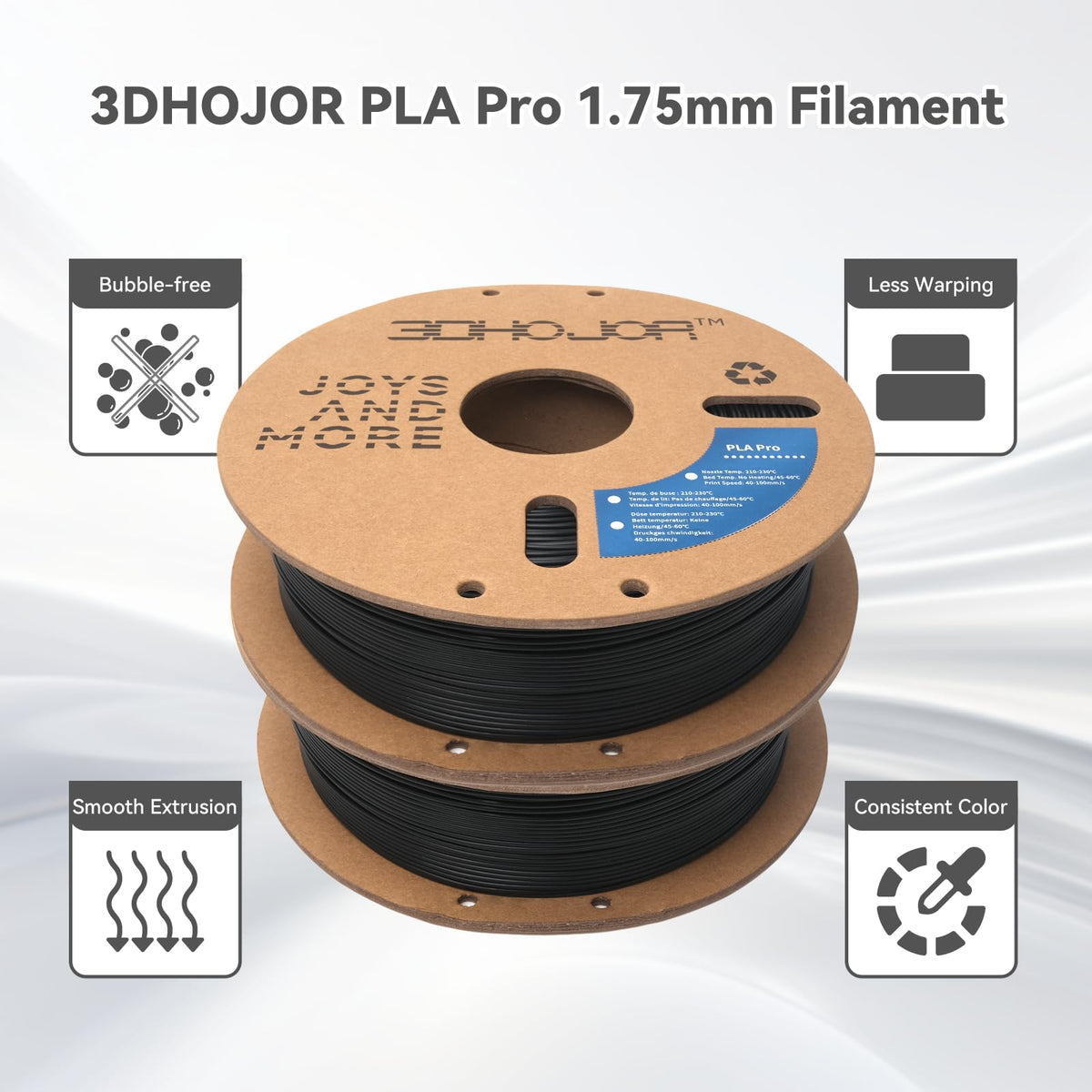 3DHoJor PLA+ PLA Plus Filament 1.75mm 1kg(2.2lbs) for 3D Printers,Yellow