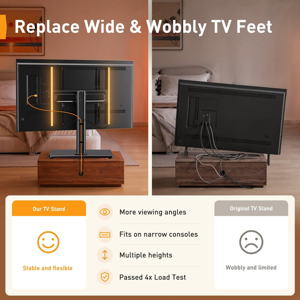 PERLEGEAR Universal TV Stand with LED Lights for 24-60 inch TVs up to 45kg