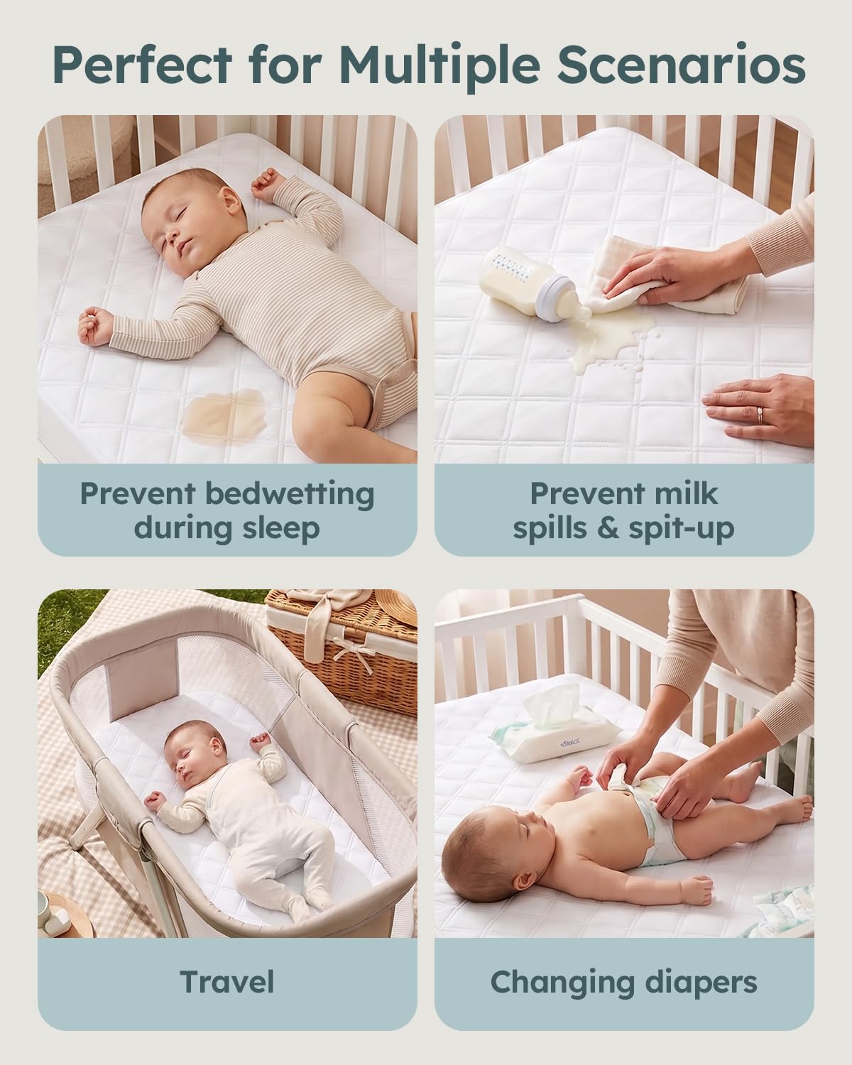 Yoofoss Waterproof Mattress Cover - Fitted Crib Mattress Protector - Hypoallergenic Baby Bed Sheet (60 X 120CM)