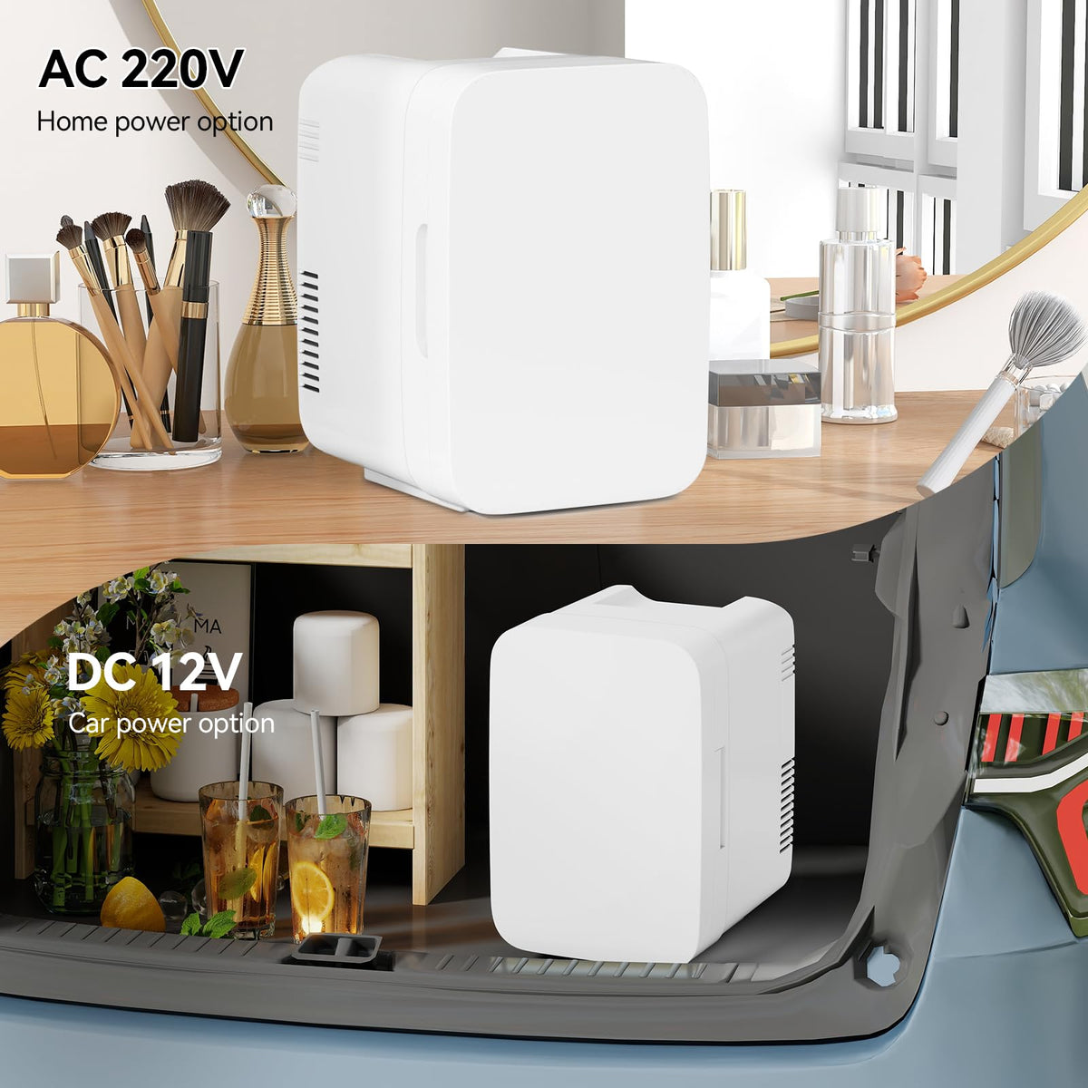 ARTETHYS Mini Fridge for Bedrooms, 10L Small Car Fridge, White