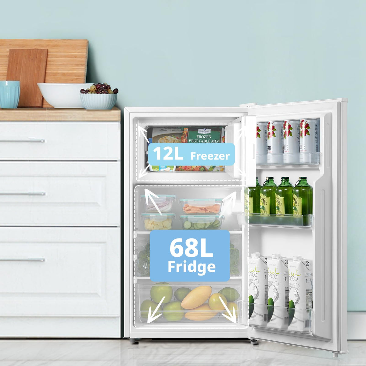 COMFEE' 80L Under Counter Fridge with 4-Star Ice Box, RCD80WH3UK(E)