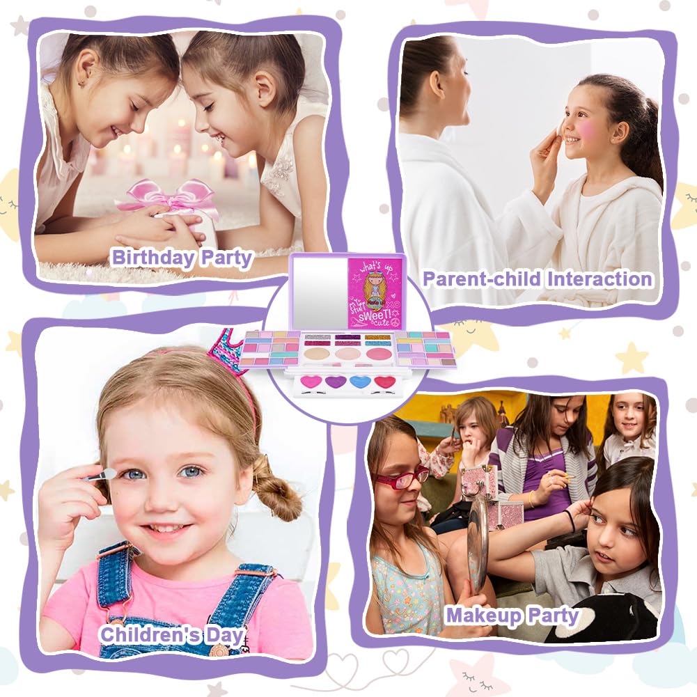 Aomig Kids Makeup Sets for Girls, 37 Pcs Washable Children's Make Up Kit with 8 Brushes, Non-Toxic Cosmetic Beauty Set Gift for Kids, Princess Pretend Play Games Toys Birthday Christmas Presents