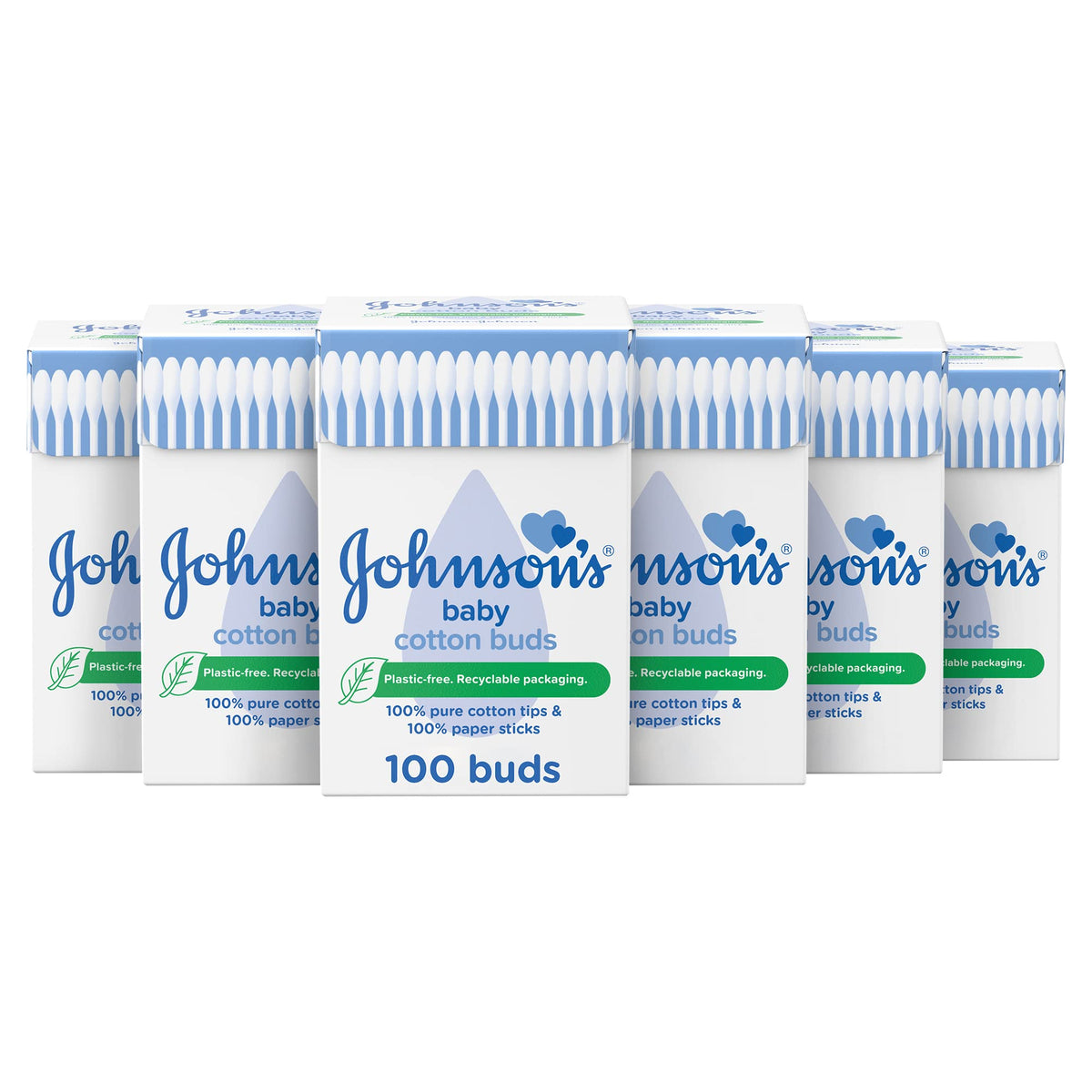 Johnson's Baby Cotton Buds (1 x Pack of 200) Soft & Gentle Ear Buds for Delicate Skin, Made of 100% Pure Cotton and Paper Sticks, Plastic-Free to Clean Around Eyes and Outer Areas