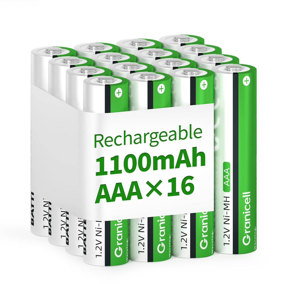 Granicell AAA Rechargeable Batteries (12 Pack), 1100mAh, 1.2V NiMH