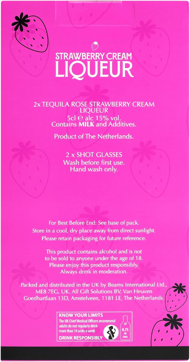 Tequila Rose Gift Set, Strawberry Cream 2 x 5 cl, 2 Shot Glasses