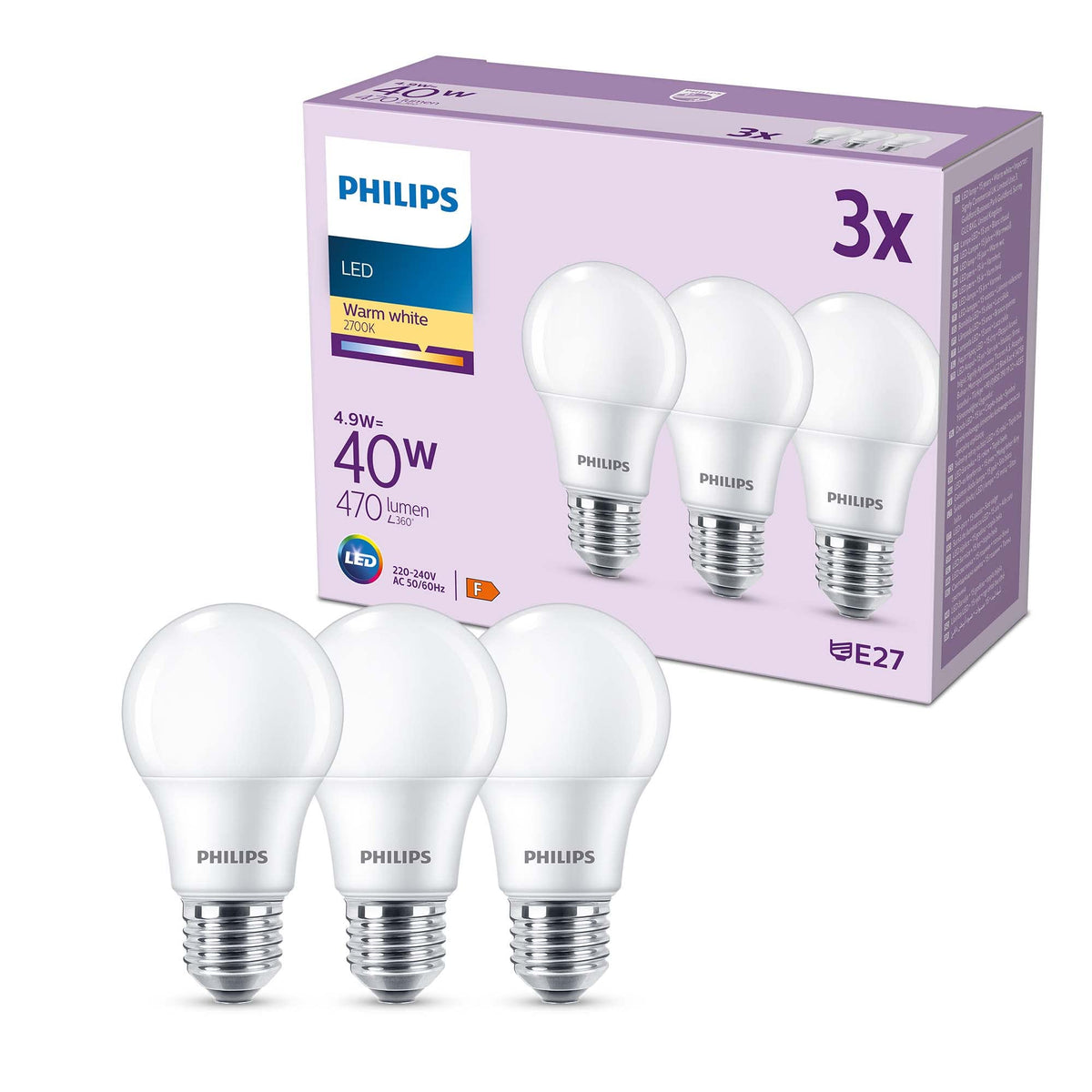 PHILIPS LED Frosted A67 Light Bulb 3 Pack [Warm White 2700K - E27 Edison Screw] 100W, Non Dimmable. for Home Indoor Lighting
