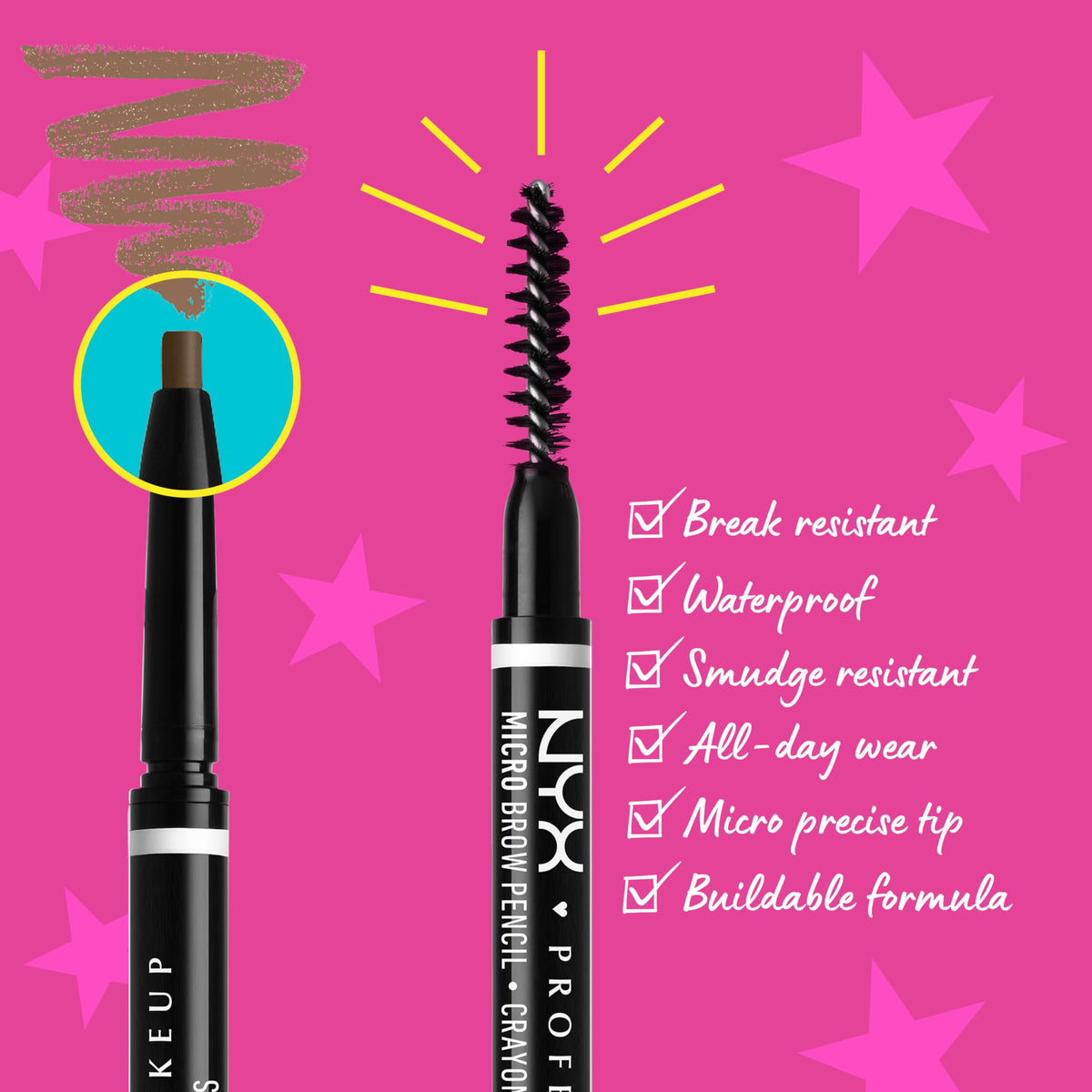 NYX Professional Makeup Micro Brow Pencil, Dual Ended Precise: Ash Brown