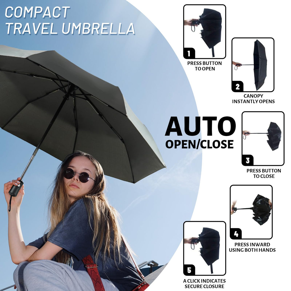 SY COMPACT Travel Umbrella Windproof Automatic Unbreakable UV Protection