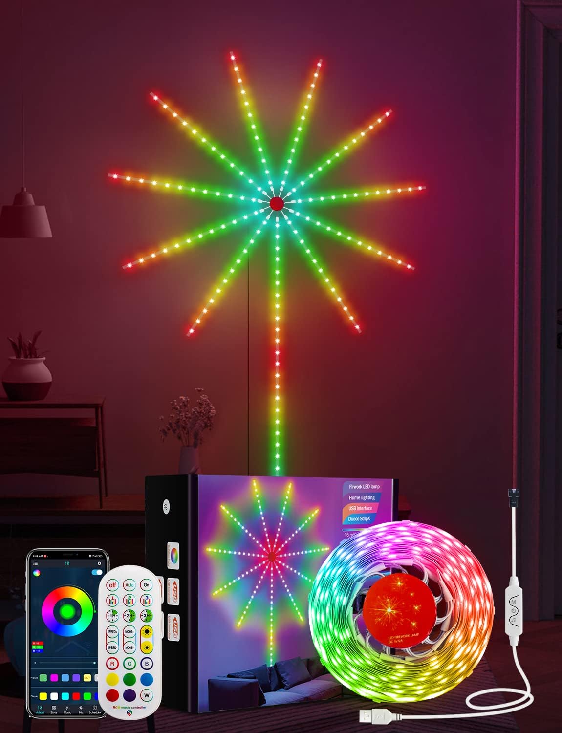 Daymeet TV Led Lights, 4M TV Led Backlight for Lights USB Powered RGBIC Light Strip for 55-75 inch Monitor Behind Lighting with Remote Music Sync Bluetooth APP Control
