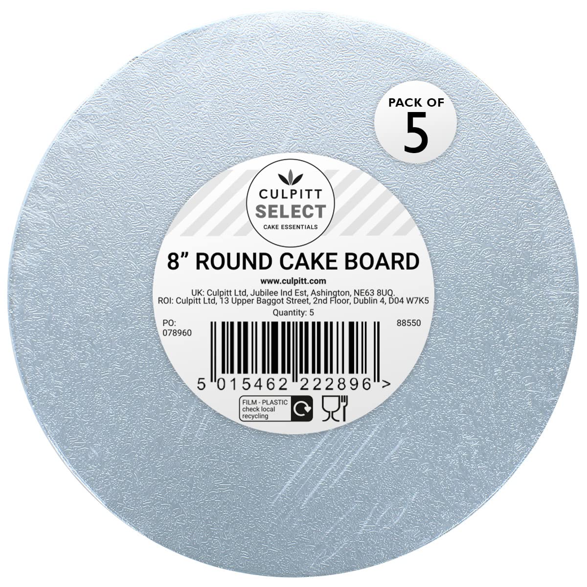 Culpitt Select 10" Cake Boards, Square, 12mm Thick Lightweight Presentation Plate For Celebration Desserts, Birthday Treats, Cupcakes, and More! Strong, 10 Inch, Pack Of 5