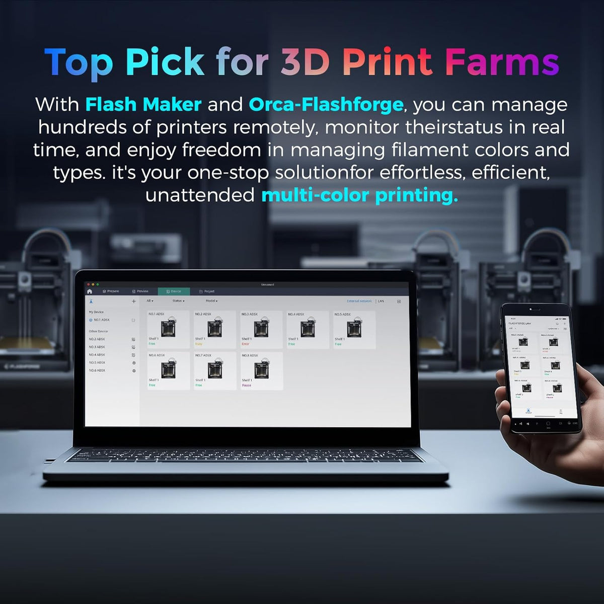 Flashforge Adventurer 5X 3D Printer with Multi-Color Printing,Customize with IFS,AD5X Multi-Material/Full-auto leveling 3D Printer,Max Speed: 600mm/s,Auto 4kg Filament Refill,Compact Integrated Design