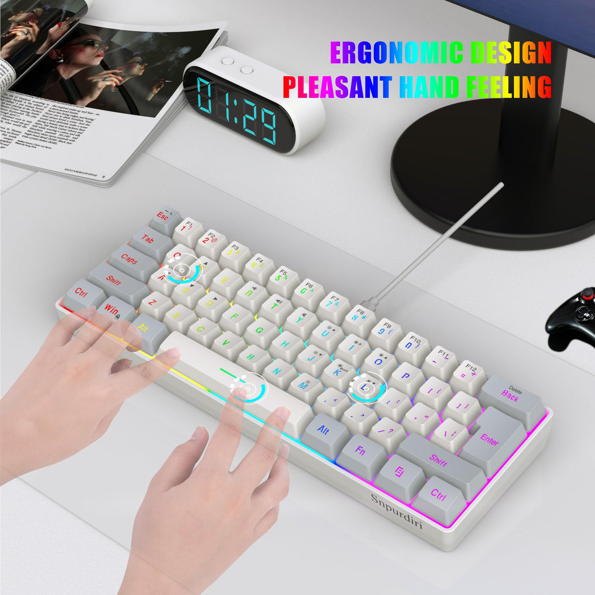 Snpurdiri Wired Mechanical Gaming Keyboard, 60% Size, LED Backlight, 61 Keys, Small Wired Office Keyboard for Windows Laptop/PC, Mac (Black-Red, Blue Switches)