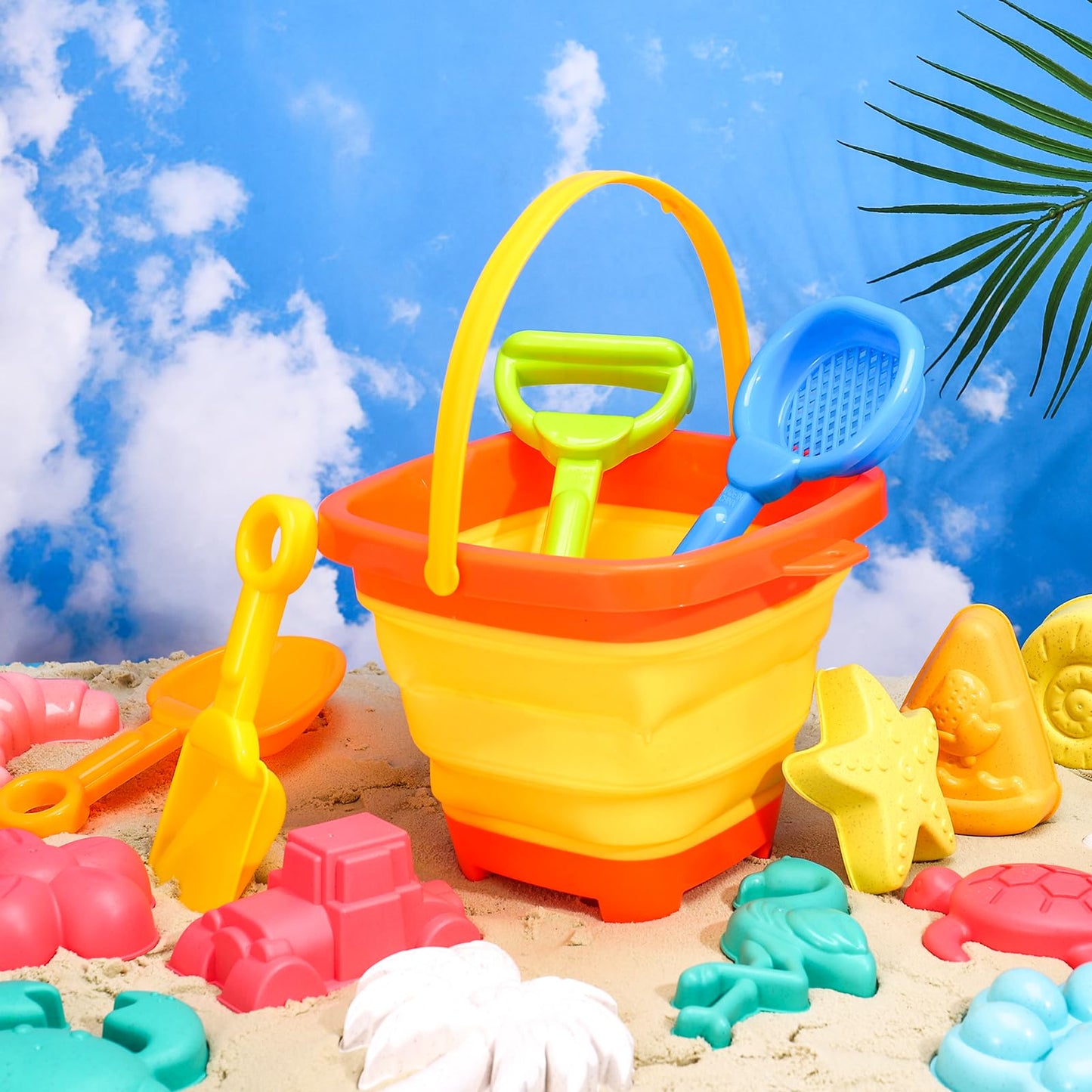 Beach Sand Toys Set, 19Pcs Sand Pit Toys With Collapsible Bucket and Spade Beach Set Kids Sand Sandpit Toys for Toddlers, Outdoor Fun Sand Toys for Boys Girls Toddlers Age 3 4 5 6 7 8