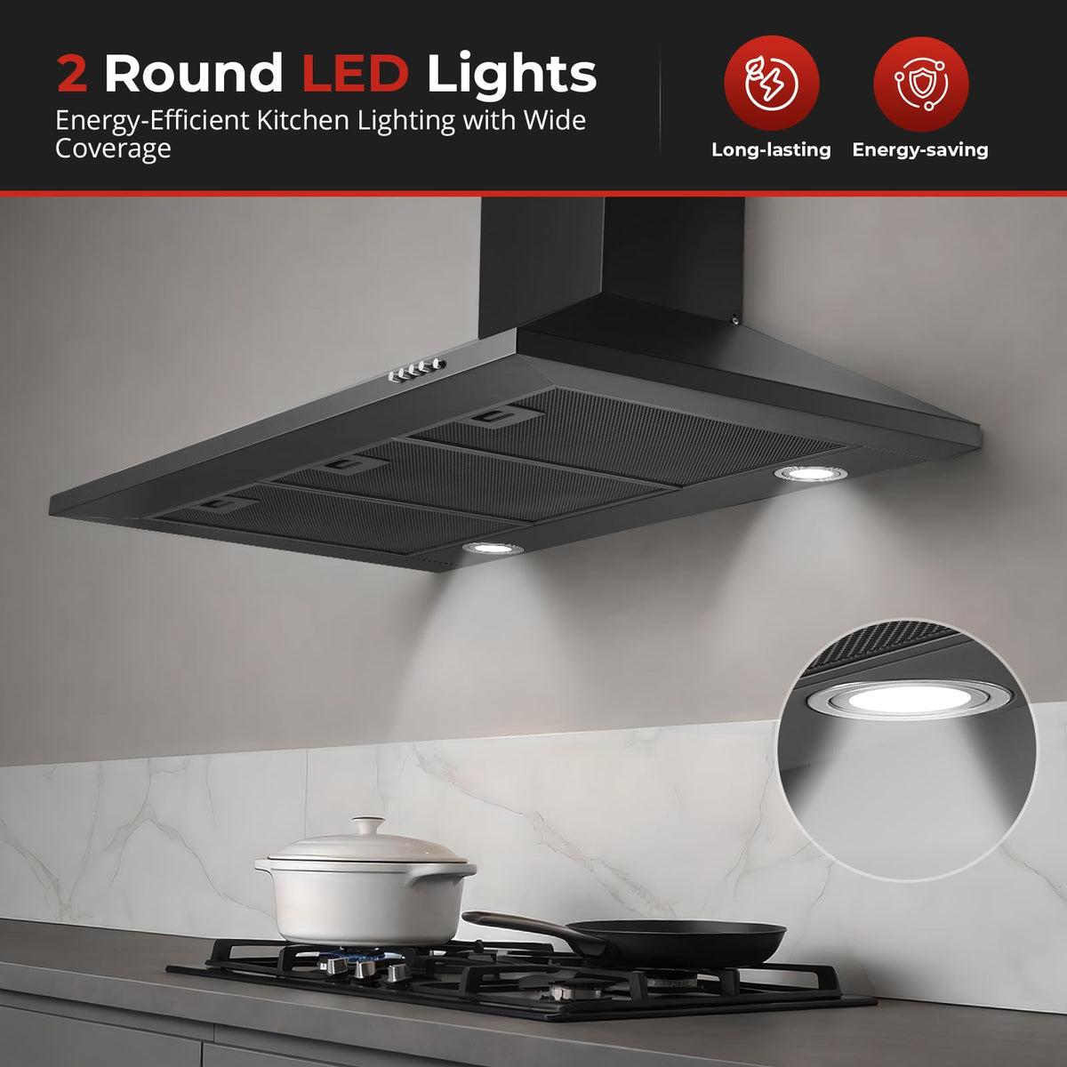 SNDOAS Chimney Cooker Hood 90cm, 3-Speed, Recirculating & Ducting