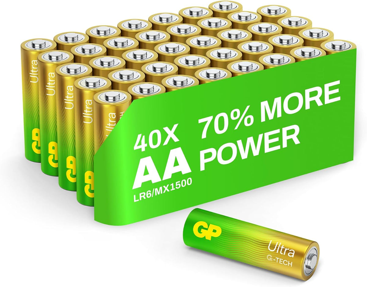 GP AA Batteries 40 Pack 1.5V Alkaline Double A 10 Yr Long Shelf Life