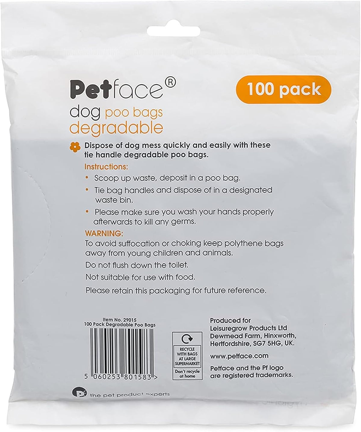 Petface No Mess Degradable Poop Bags With Tie Handles (Pack of 100)