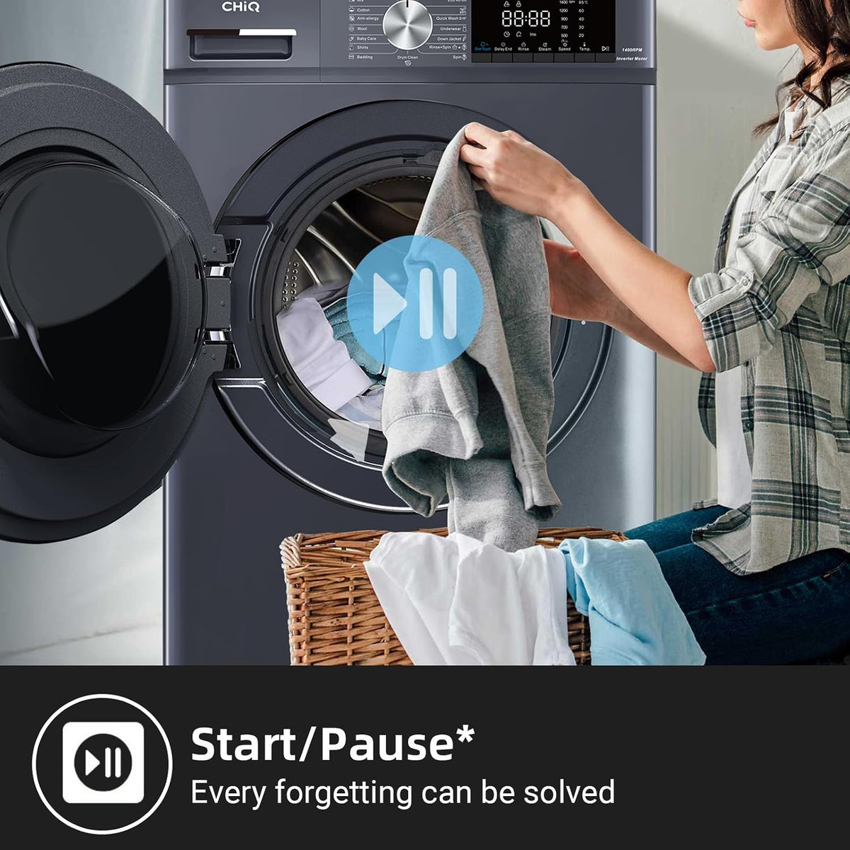 CHiQ 9kg Washing Machine with Class A for Large Families Grey