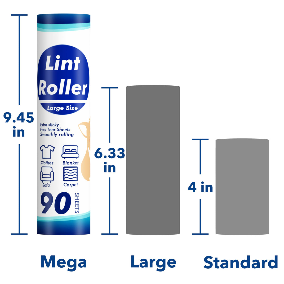 Lint Rollers 400 Sheets Lint Remover for Pet Hair, Couch, Clothes Furniture, and Carpet, 2 Handles, 4 Rolls(100 Sheets Per Roll)