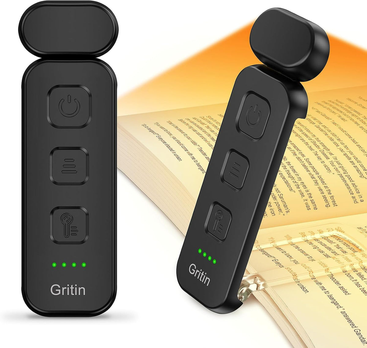 Gritin Book Light Rechargeable, Reading Light Lamp Clip on Books