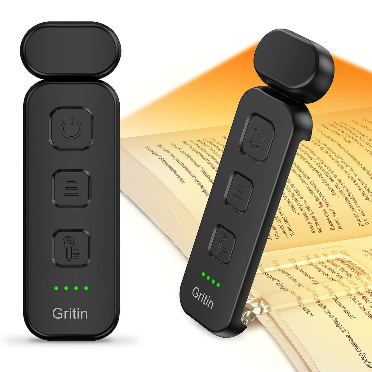 Gritin Book Light Rechargeable, Reading Light Lamp Clip on Books