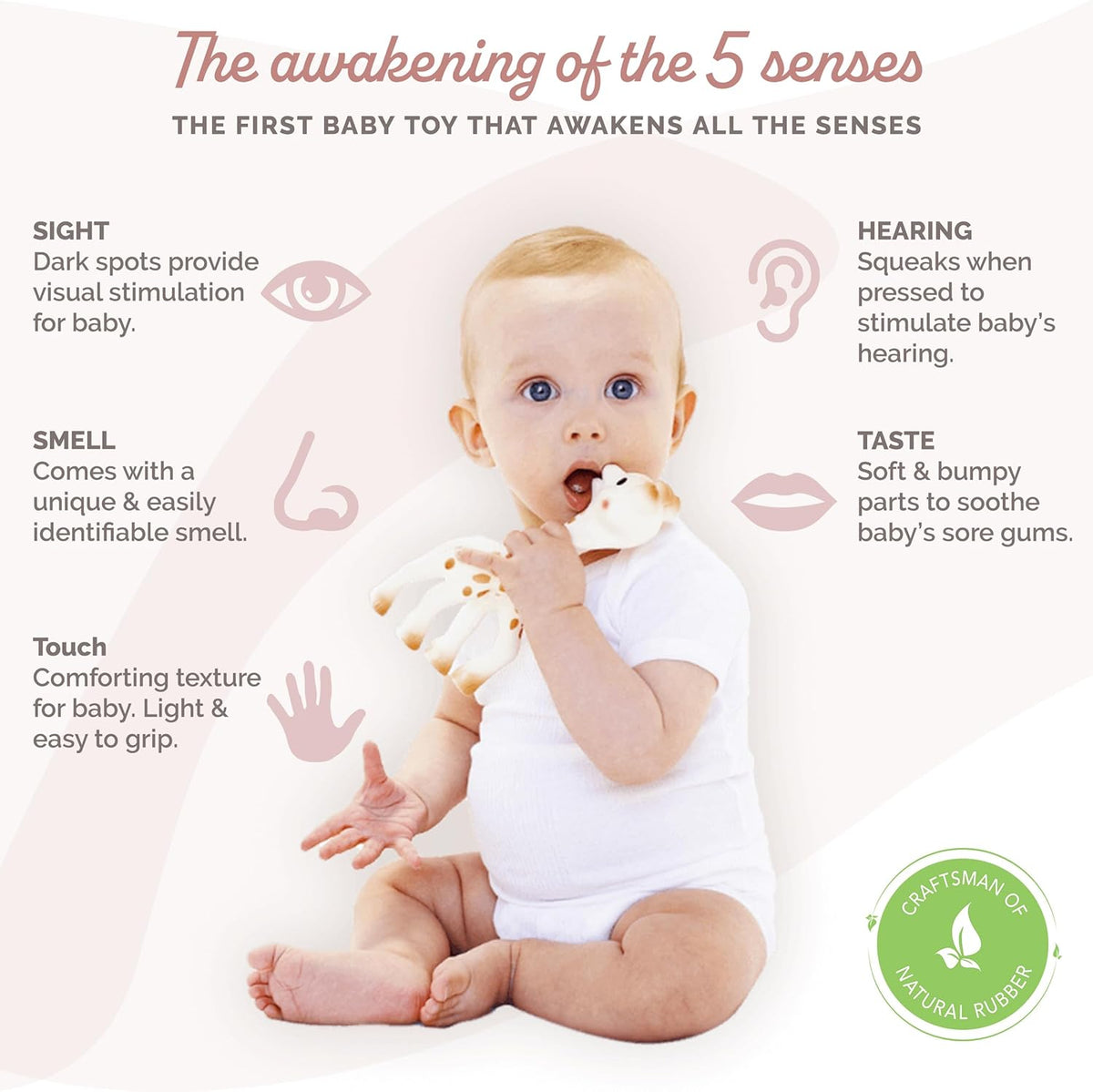 Sophie la girafe Baby Teether – 100% Natural Rubber Teething Toy – BPA-Free, Non-Toxic, Vegan, Sensory Stimulating Teether for Newborns 0+ Months