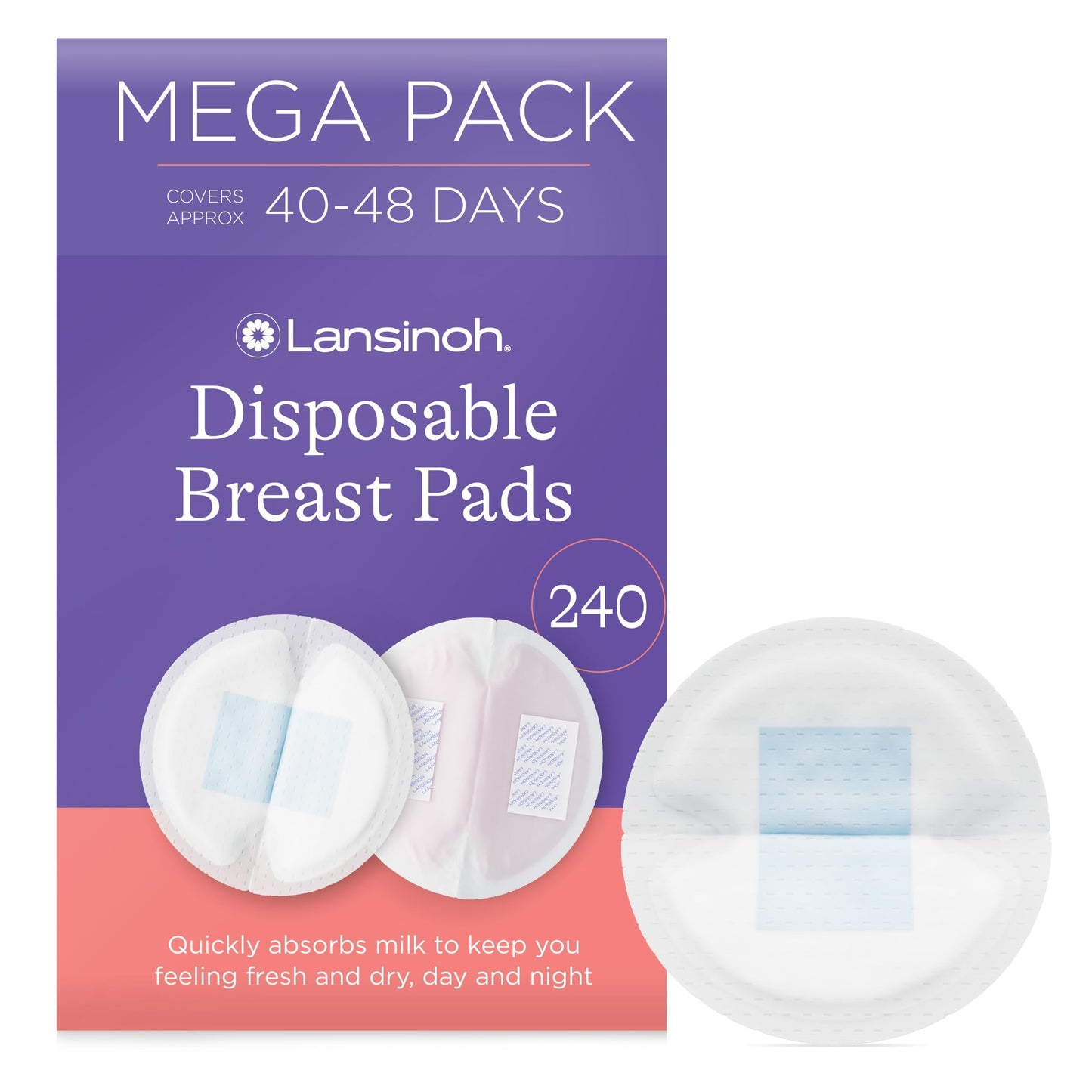 Lansinoh Disposable Breast Pads Maternity - 60 Pack - Ultra-Thin & Abosrbent Nursing Pads with BlueLock™ Core Leak-Proof Protection - Holds 20x Weight - Individually Wrapped -Breastfeeding Essentials
