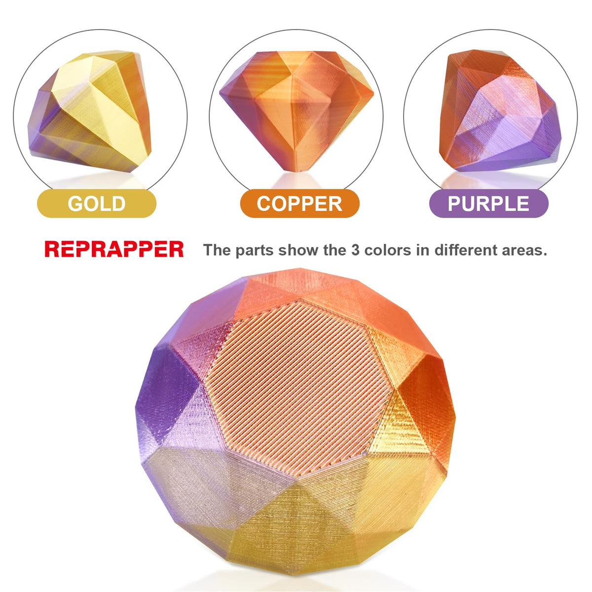 Reprapper 4X 250g Color Pack – Dual Color PLA Filament 1.75mm for 3D Printer & 3D Pen, Multicolour Filament, 4 x 250g Matte Red/Blue, Matte Purple/Green, Silk Red/Blue, and Silk Purple/Green
