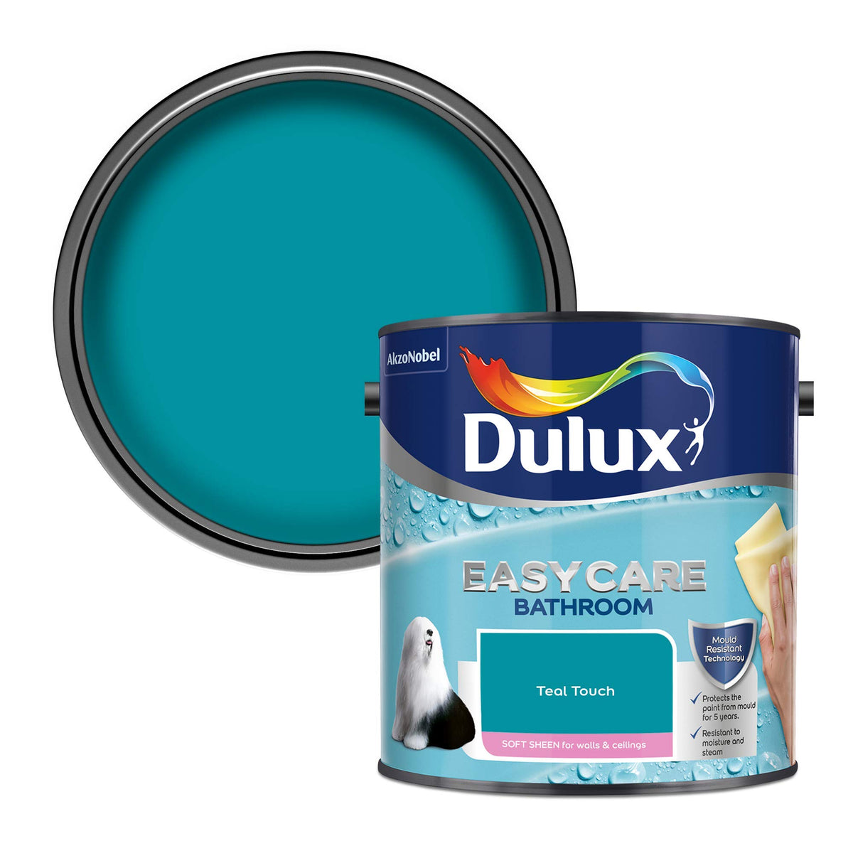 Dulux 5275836 Easycare Bathroom Soft Sheen Emulsion Paint For Walls And Ceilings - Mossy Stone 2.5L