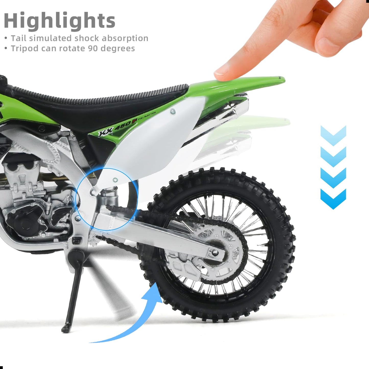 1:12 Scale Dirt Bike compatible for Kawasaki KX450F Motorcycle Model Mini Supercross Motorcross Moto Model Collection or Gift for Adult Kid Boy (Green)