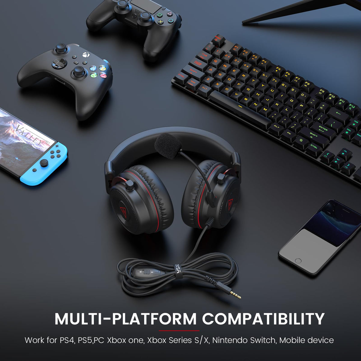 EKSA E900 Wired Gaming Headset for Xbox One - PC Headset with Detachable Noise Cancelling Microphone, 3D Stereo Sound 50mm Driver- Gaming Headphones for Xbox S/X, PS4 PS5, Switch, Laptop (Sliver)