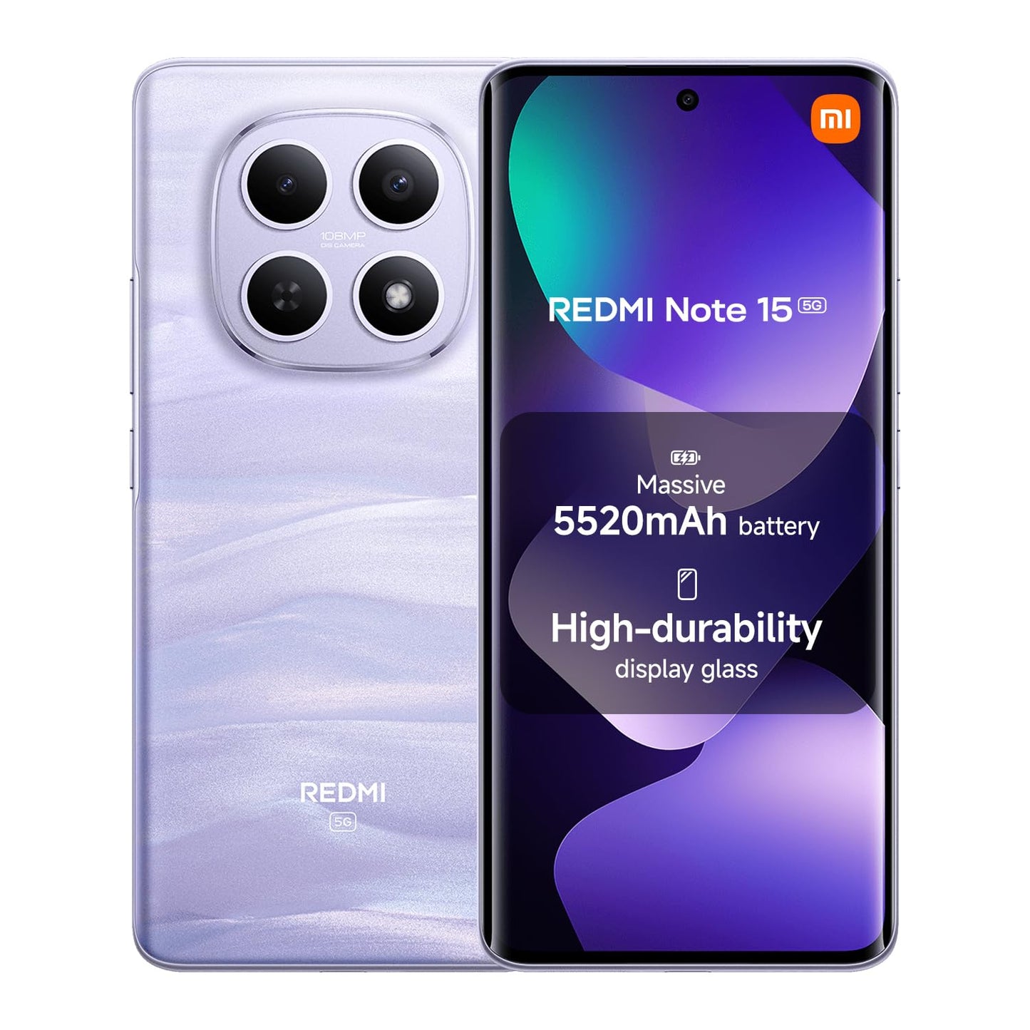 XIAOMI Redmi Note 15 5G, Smartphone 8+256 GB, Ultra-slim Design, IP65 Water Resistance, 108MP Super-clear Camera, 6.77" FHD+ Display, Glacier Blue, Warranty 2 years, Charger Not Included | 120Hz, 25098RA98G