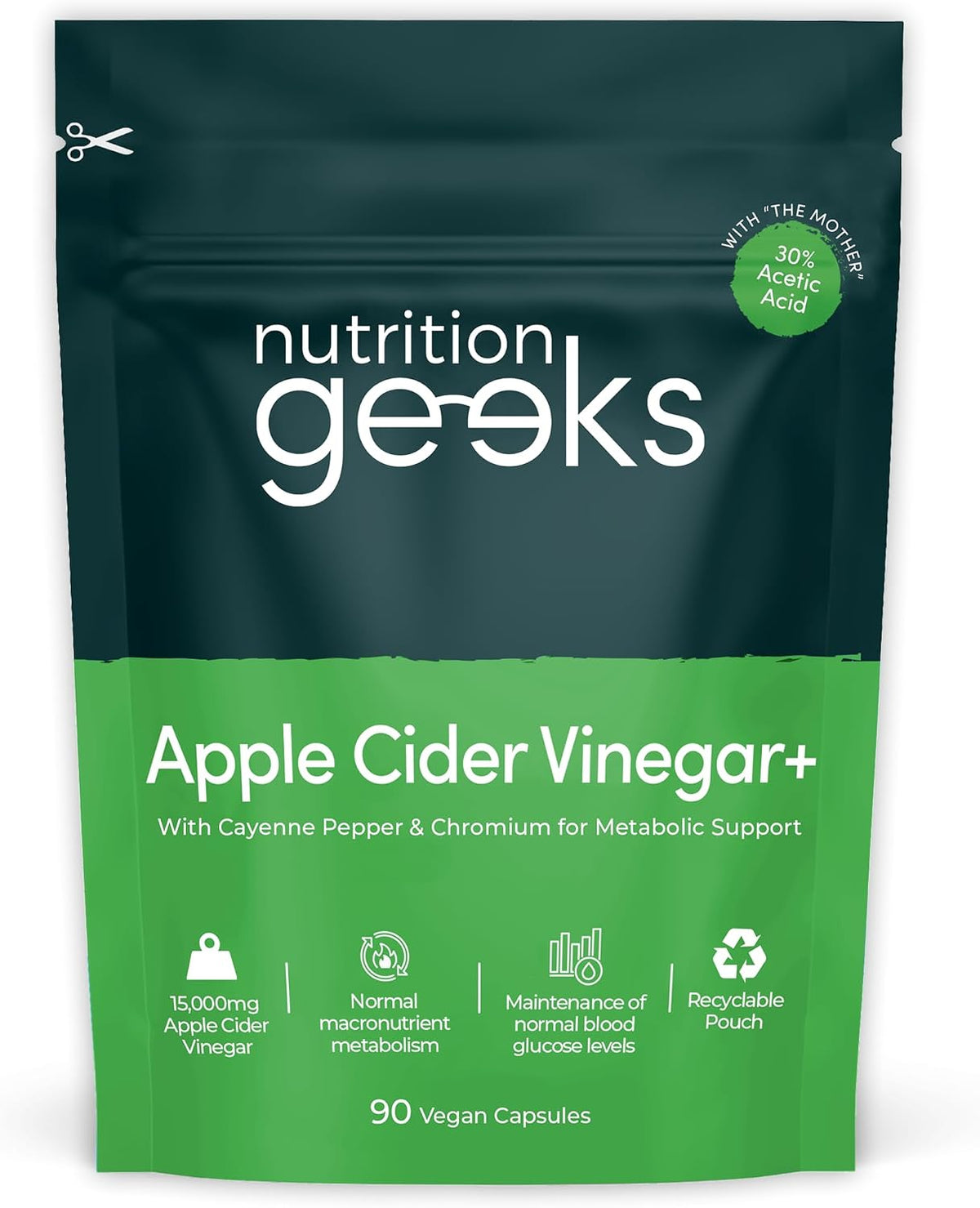 Apple Cider Vinegar Capsules 15,000mg with Mother & 30% Acetic Acid - Enhanced with Chromium & Cayenne Pepper - 90 Vegan Capsules (Not Apple Cider Vinegar Gummies or Liquid), Teeth Friendly - UK Made