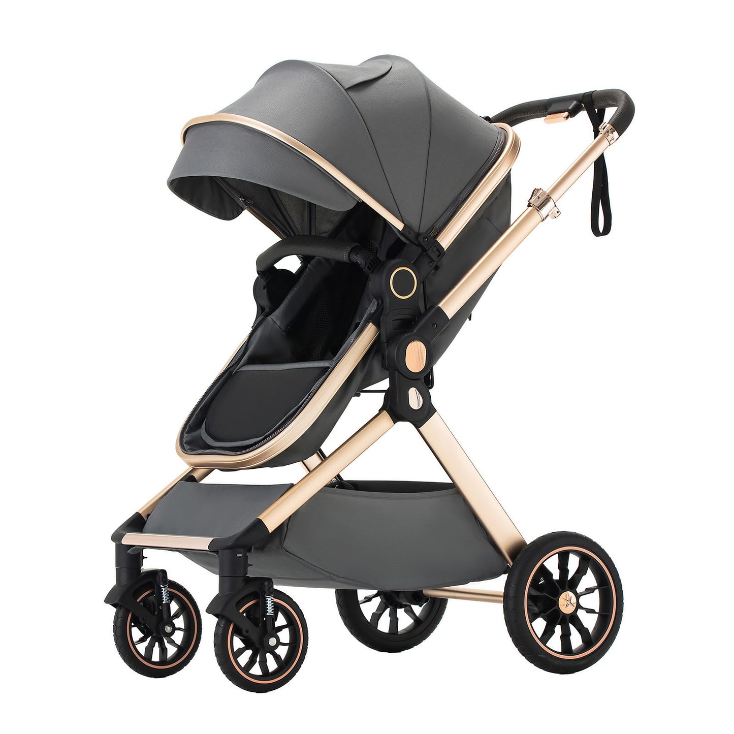 BEBBY Stroller 3-in-1 Baby 3 in 1 with Seat with Foldable Aluminium Frame, Compact Stroller with Adjustable Armrests, Combined Strollers,High Landscape Travel Pushchair (gen-H9-PINK, H9)