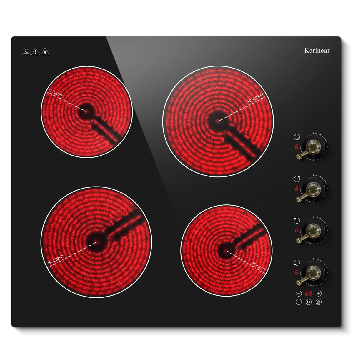 Karinear Electric Ceramic Hob 60cm 4 Zones with Built-in Extractor Hood