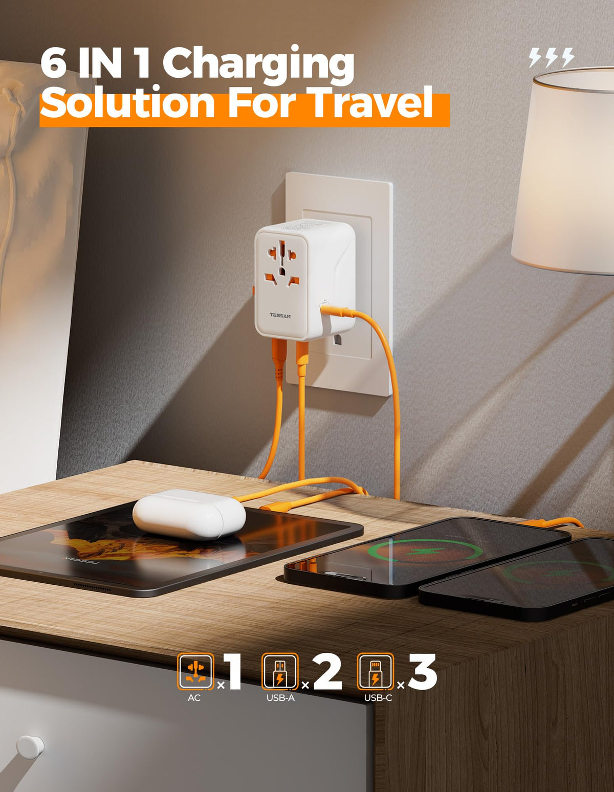TESSAN Universal Travel Adapter, 28W Worldwide Plug with 2 USBA and 3 USBC