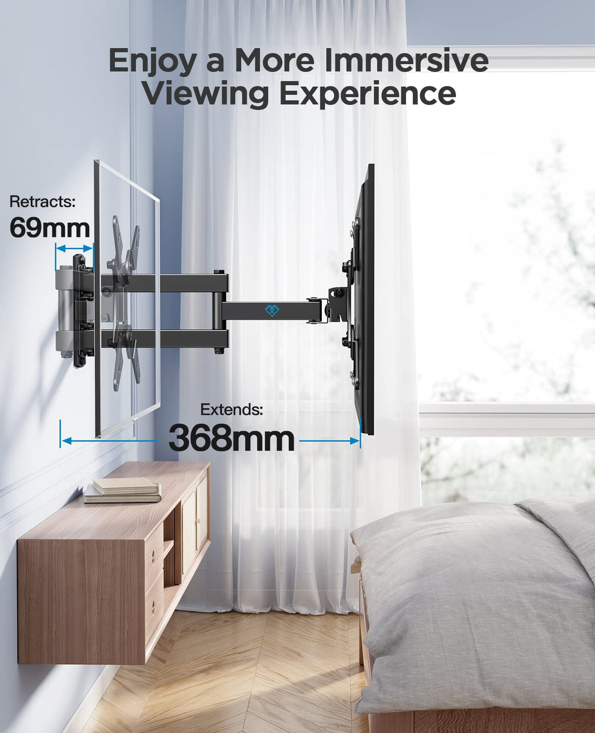 PERLESMITH TV Wall bracket for most 26-60 inch Plasma & Curved TV up to 35kg, Universal TV Bracket Wall Mount with Tilt Swivel Extension, Max VESA 400x400mm