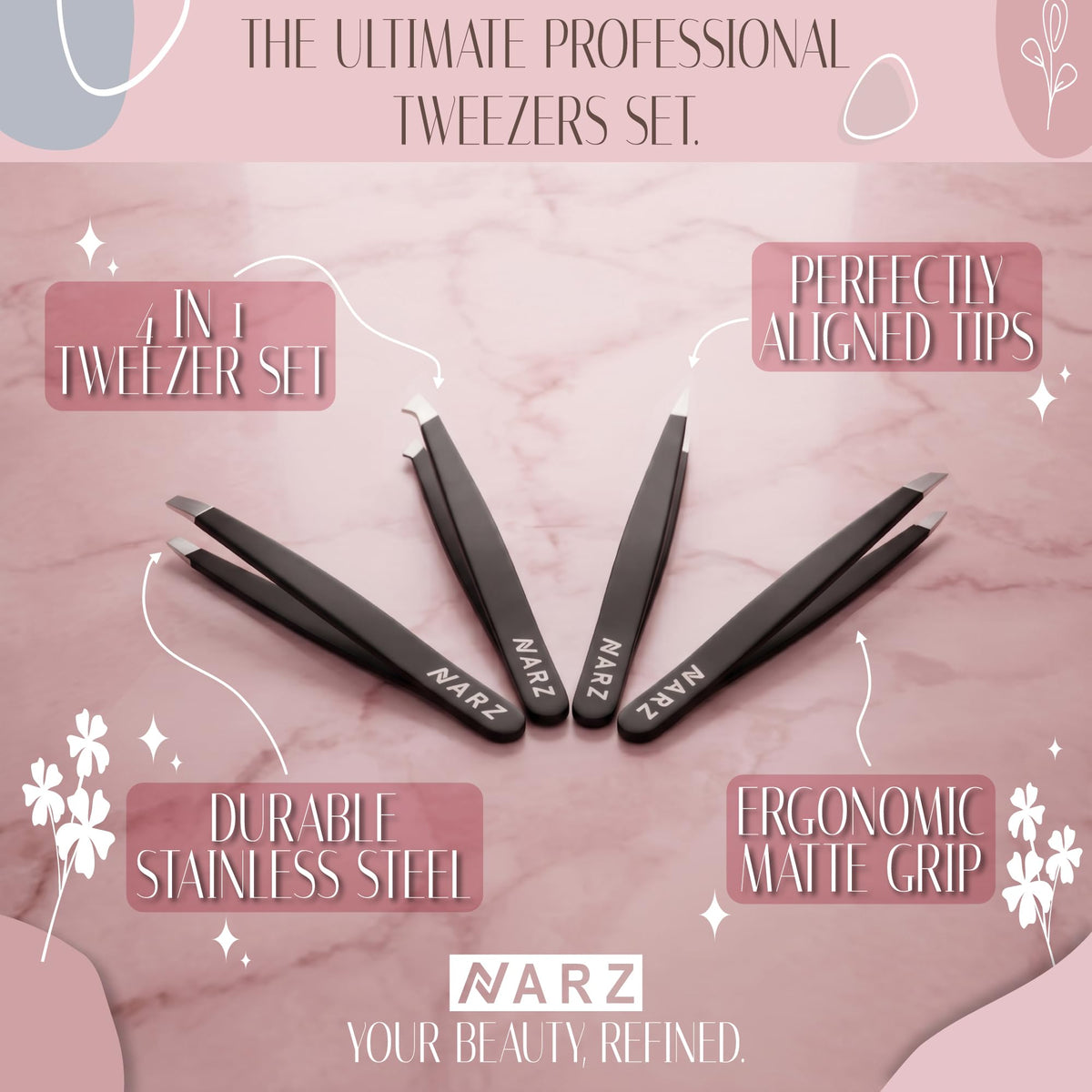 NARZ 1 Piece Professional Tweezer for Facial Hair Women & Men Stainless Steel Precision Tweezers for Ingrown Hair Tweezers for Men & Women (Shiny Black)