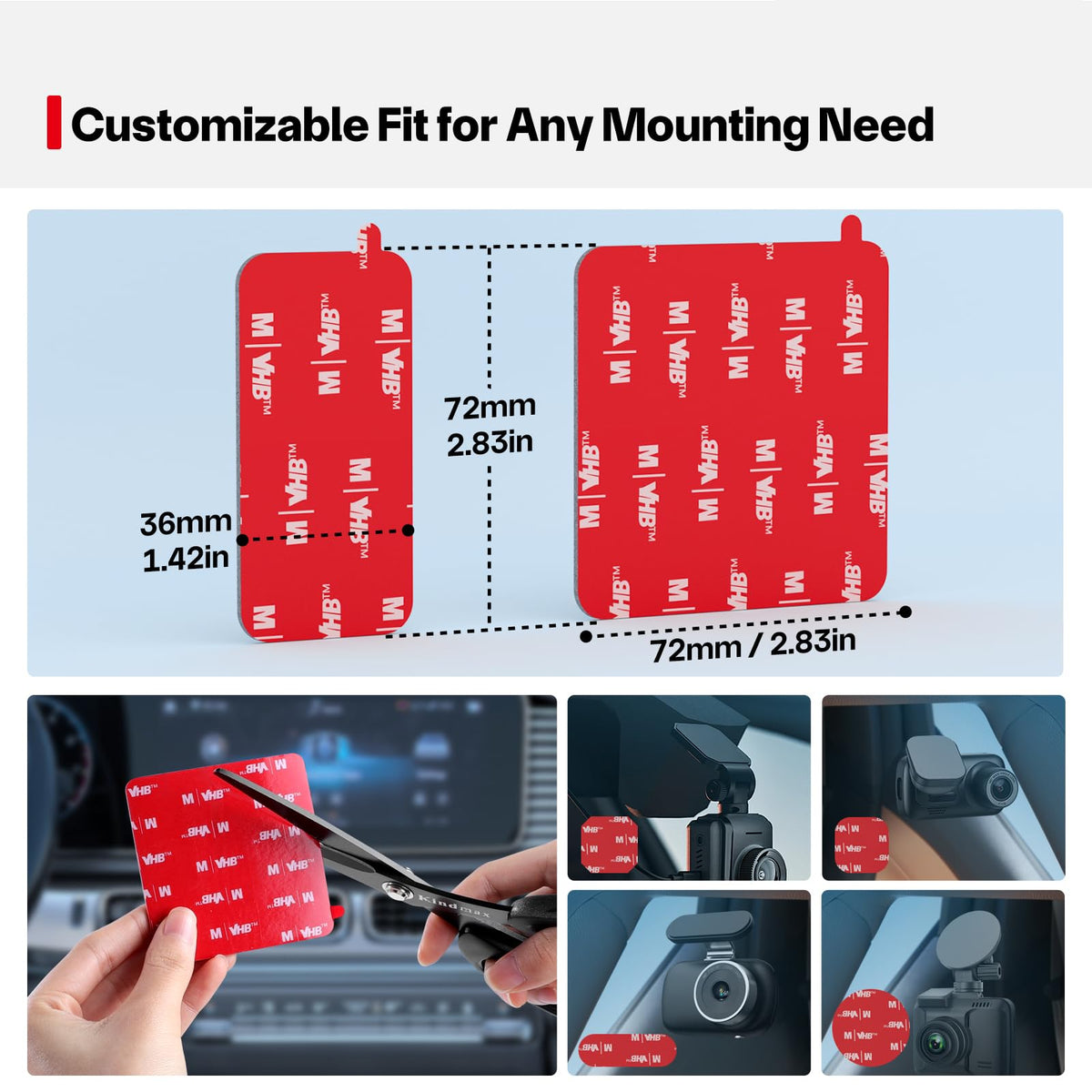 Dash Cam Sticky Pads, 6Pcs Dash Cam Mount Adhesive Pads, Double Sided Sticky Pads for Dashcam GoPro Car Camera Action Camera, Dashcam Sticky Pad for Windscreen & Dashboard, Cuttable Adhesive, 56mm